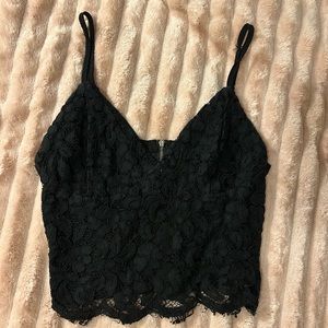 black zip up laced cami top